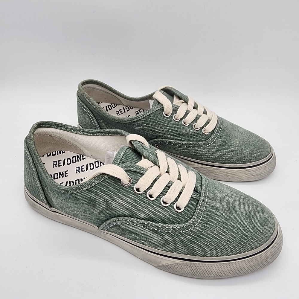 Re/Done Low Top Canvas Sneakers Faded Sage Green Size 9 NEW